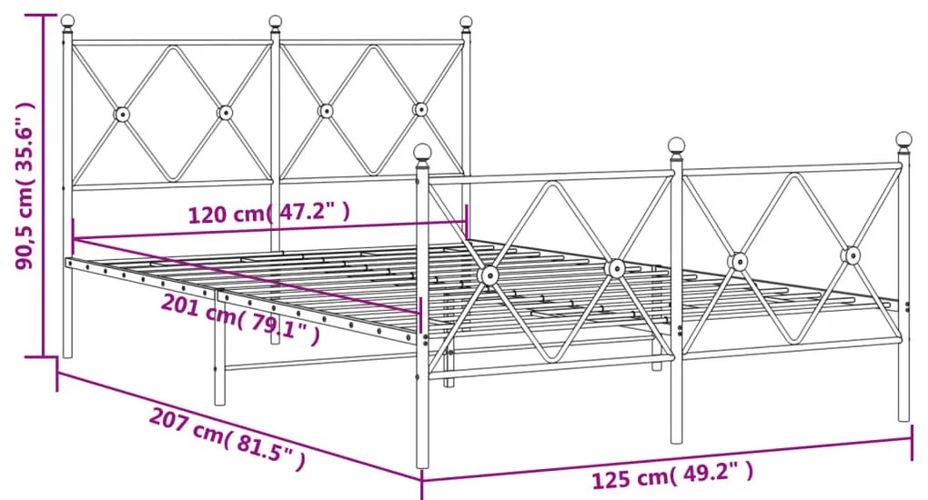 Estrutura de cama com cabeceira e pés 120x200 cm metal branco