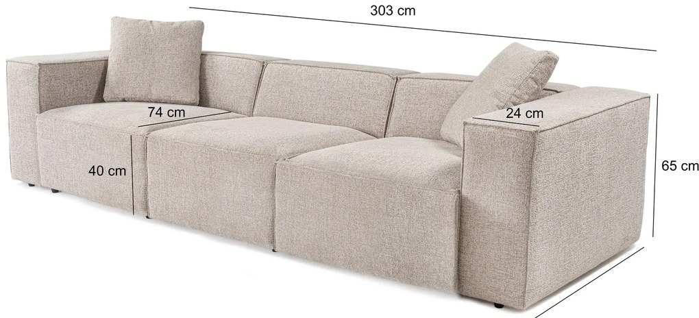 Sofá de 3 Lugares Lora – Mocha – 303x108x65 cm