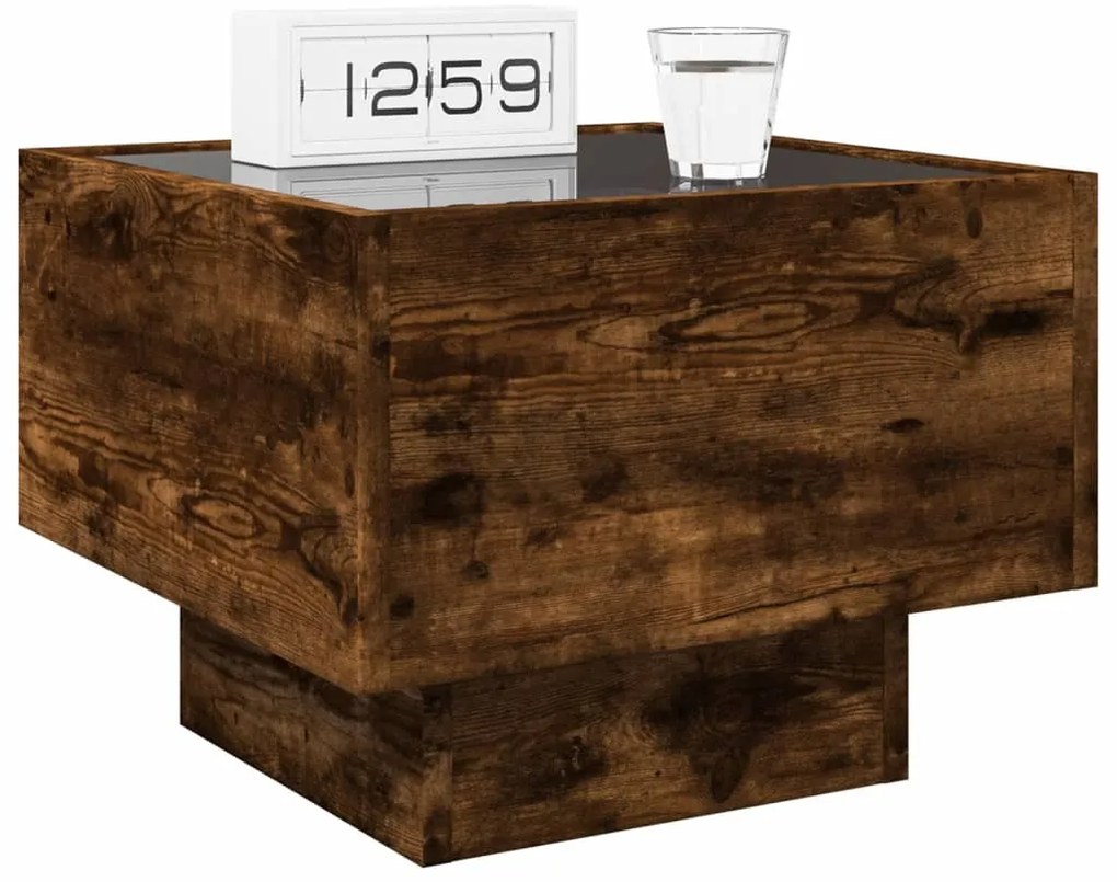 Mesa de cabeceira c/ LED Infinity 40x40x30 cm carvalho fumado