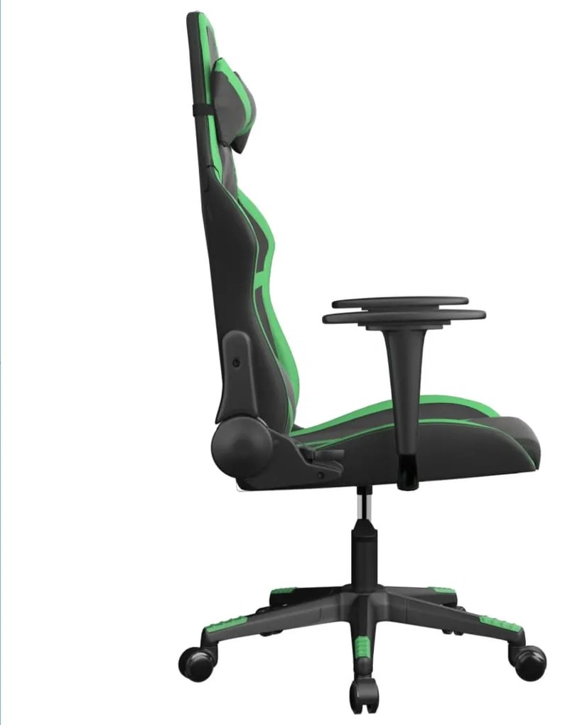 Cadeira gaming massagens couro artificial preto e verde