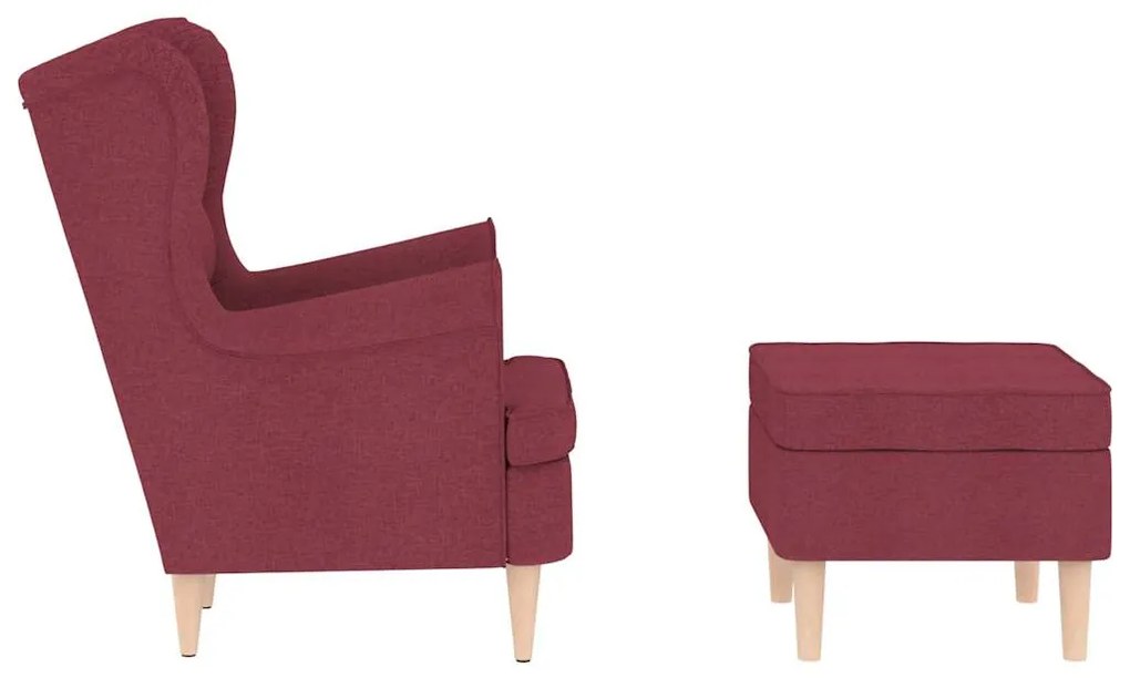 Poltrona com apoio de pés tecido vermelho tinto
