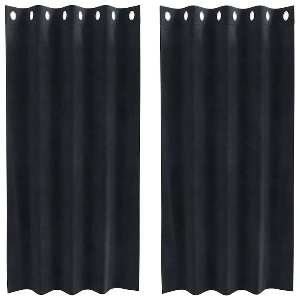 Cortinas Blackout vidaXL com Ilhós 2 pcs Veludo Preto