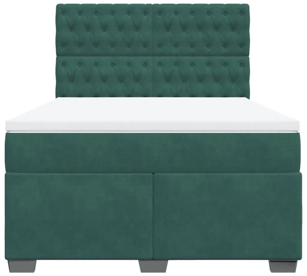 Cama com molas/colchão 140x200 cm veludo verde-escuro
