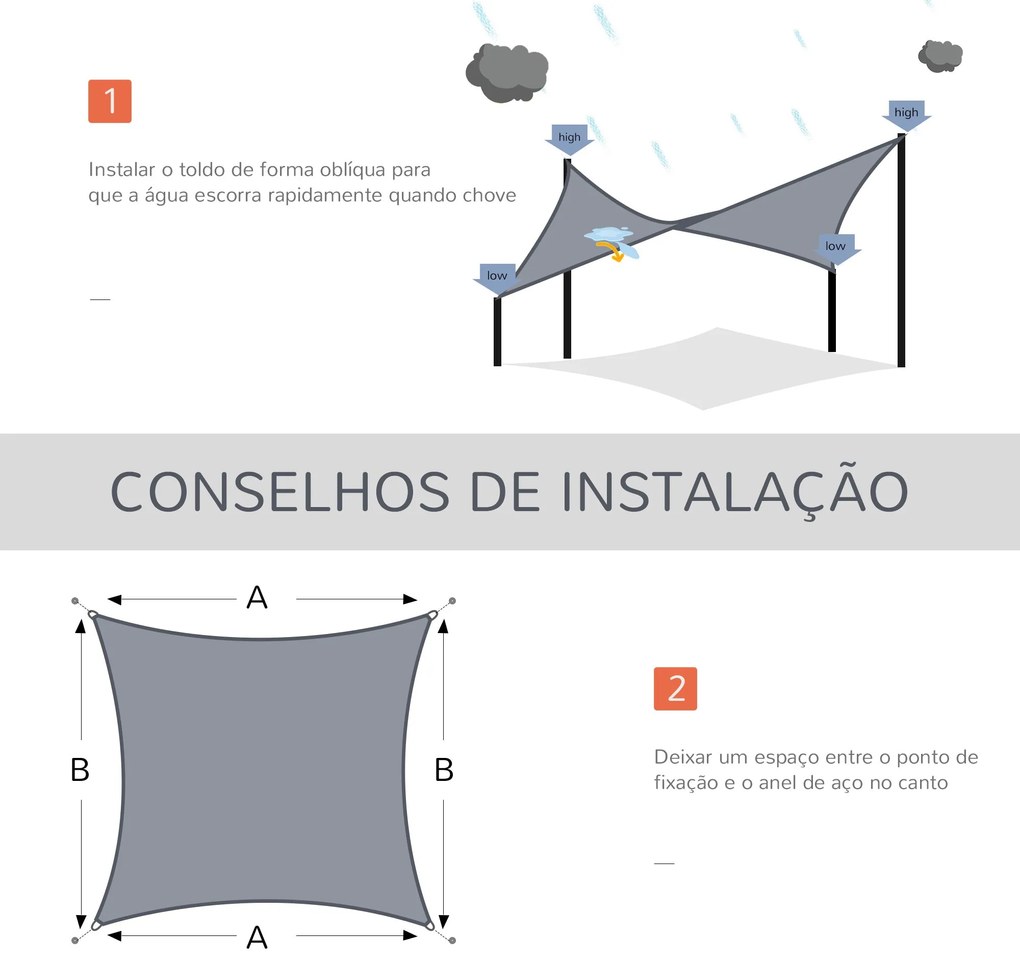 Vela de Sombra Retangular 4x6 m Toldo Vela de HDPE com Anéis de Aço In