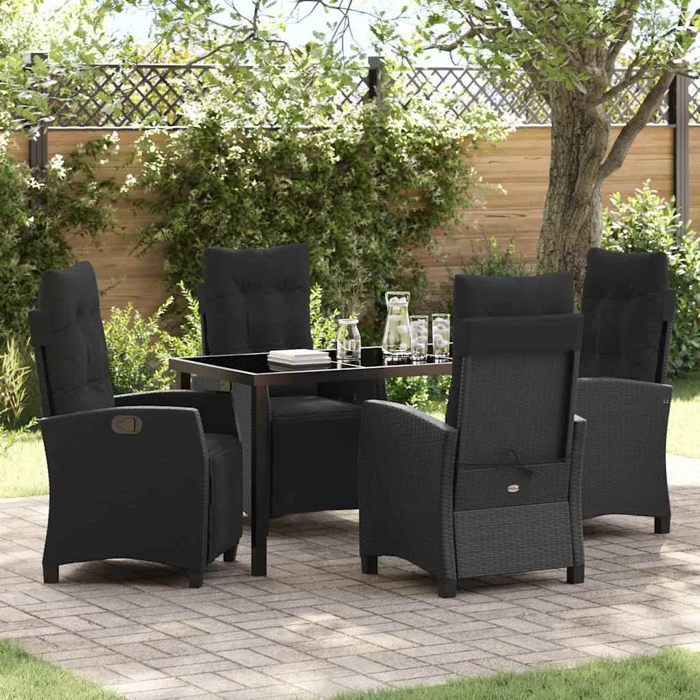 vidaXL Conjunto de Jantar de Jardim 5 Peças Preto em Ratan Sintético