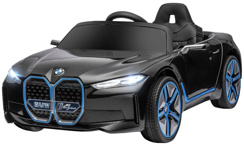 HOMCOM Carro Elétrico para Crianças BMW i4 12V com Controlo Remoto Música MP3 Ecrã Luzes e Cinto de Segurança 115x67x45 cm Preto | Aosom Portugal