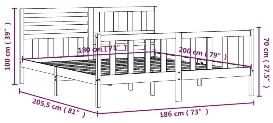 Estrutura de cama 180x200 cm super king madeira maciça