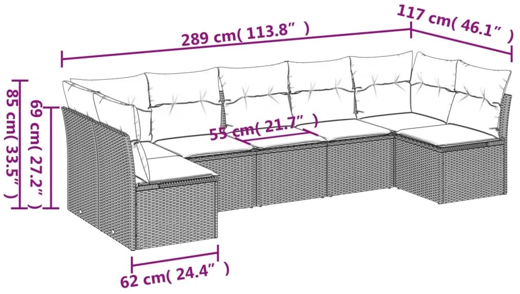 7 pcs conjunto de sofás p/ jardim c/ almofadões vime PE preto