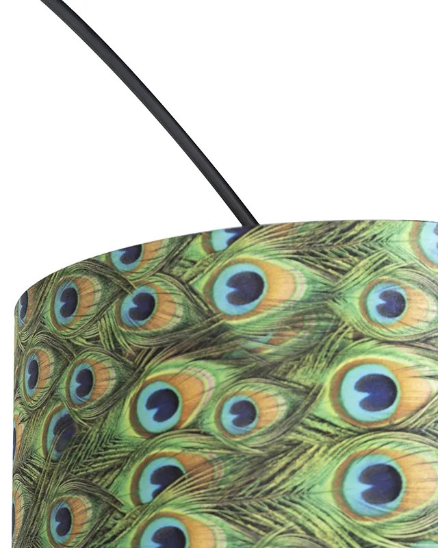 Candeeiro de Arco Botânico Preto com Abajur de Veludo Design Pavão 50 cm - XXL Moderno