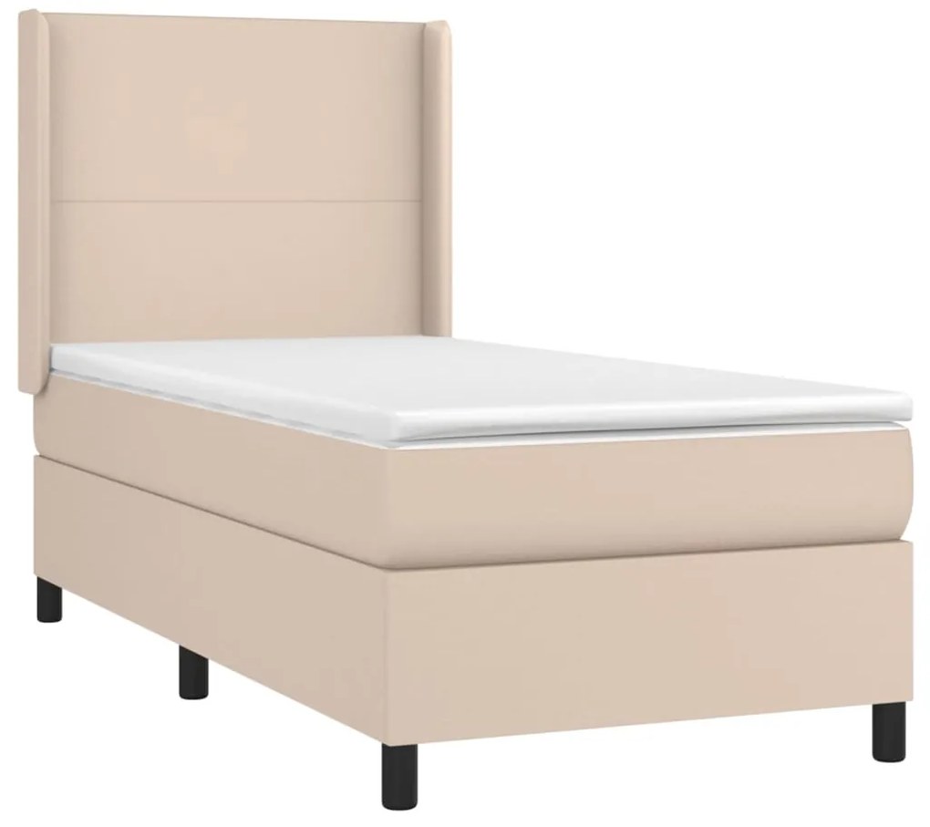 Cama box spring c/ colchão/LED 80x200cm couro artif. cappuccino