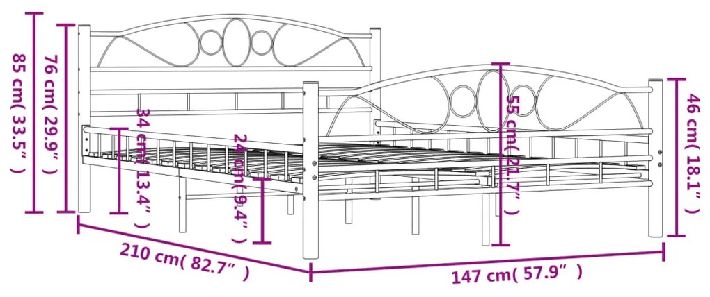 Estrutura de cama 140x200 cm aço preto