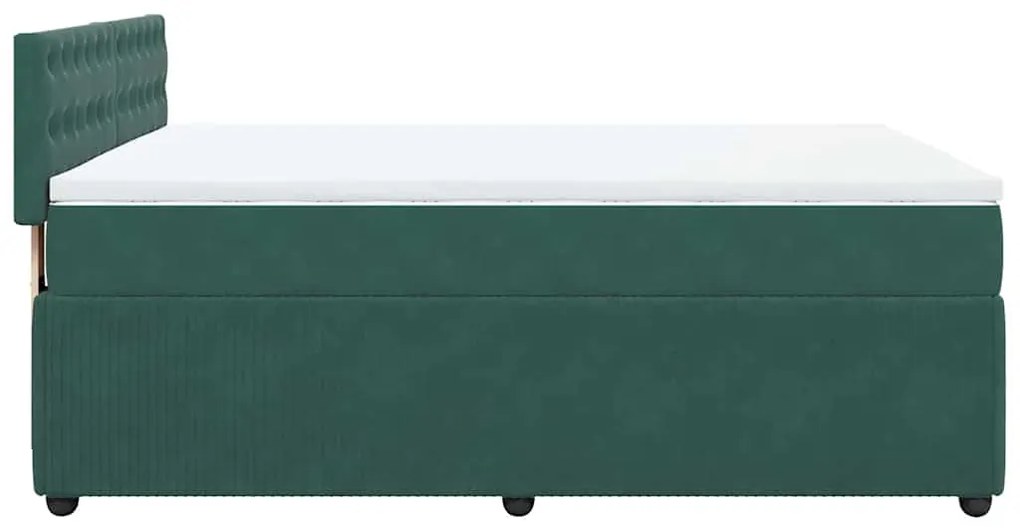Cama com molas/colchão 160x200 cm veludo verde-escuro