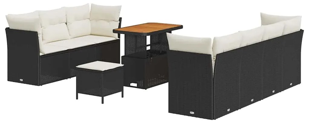 Conjunto de Sofás de Jardim vidaXL de 10 peças com Almofadas Preto Vim