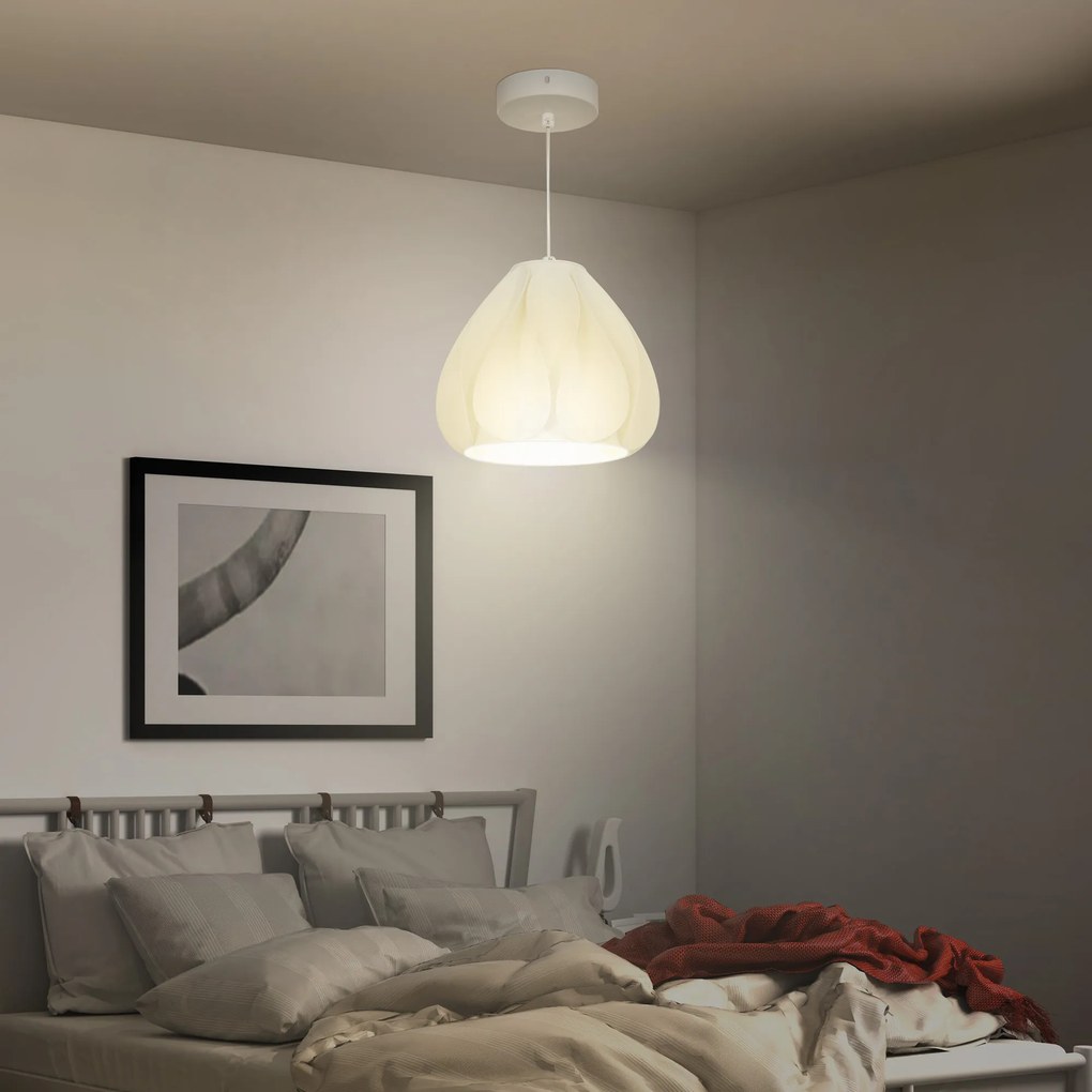 Candeeiro Suspenso Moderno Candeeiro de Teto com Ecrã de Impressão 3D Iluminação para Sala de Jantar Ø20,5x17,5 cm Branco