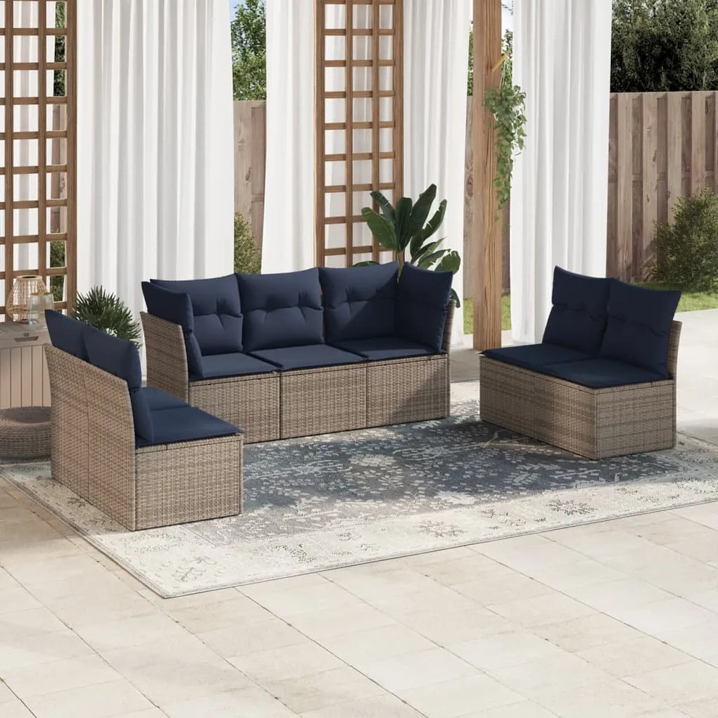 vidaXL 7 pcs conjunto sofás p/ jardim c/ almofadões vime PE cinzento