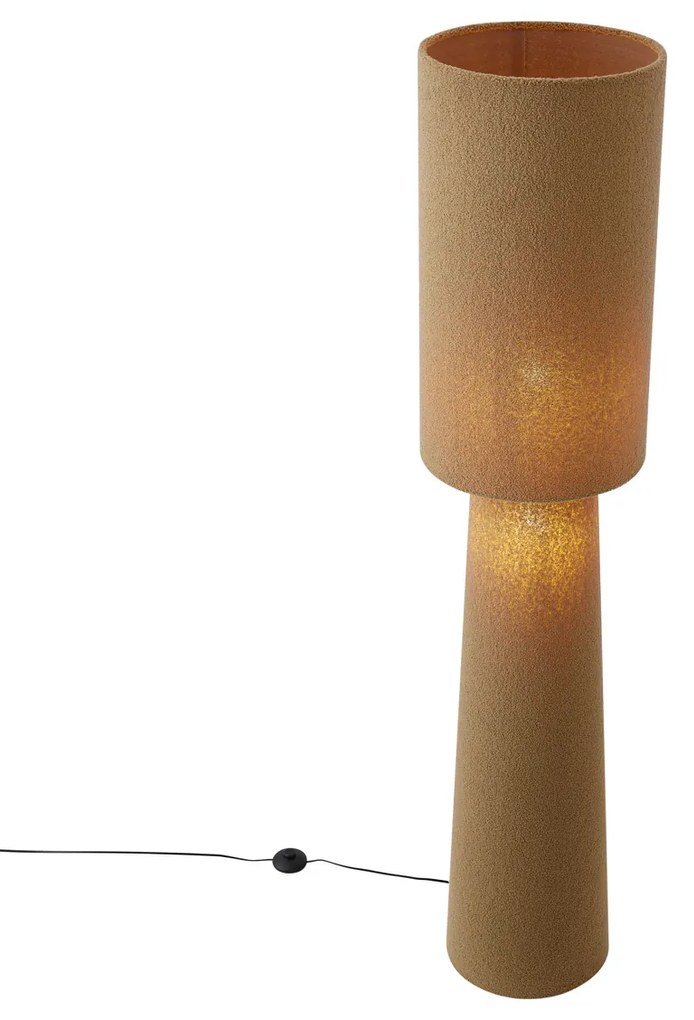 Candeeiro de pé Japandi castanho tecido teddy 2-luzes - Trompet Japandi