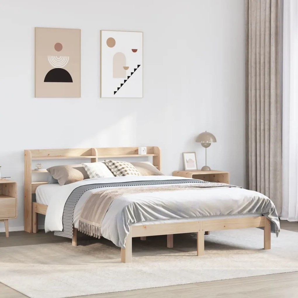 vidaXL Estrutura de cama c/ cabeceira 150x200 cm pinho maciço