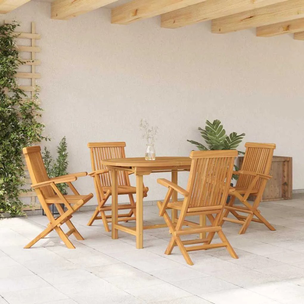 Conjunto de Jantar de Jardim vidaXL com 5 Peças em Madeira de Teca Sól