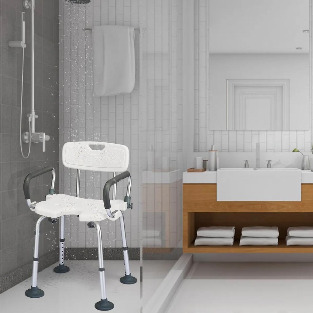 Cadeira de Banho com Altura Regulável e Estrutura Antiderrapante para Idosos e Deficientes até 100kg Branco