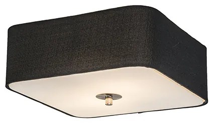Candeeiro de teto quadrado preto 30 cm - Tambor de juta deluxe Country / Rústico,Moderno
