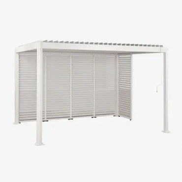 Pérgola Bioclimática De Alumínio Com Lâminas E Painéis Druvia Gardénia Branco & Pérgula De 3x4 M Com 4 Painéis De 92,5 Cm E 1 Painel De 90,5 Cm -