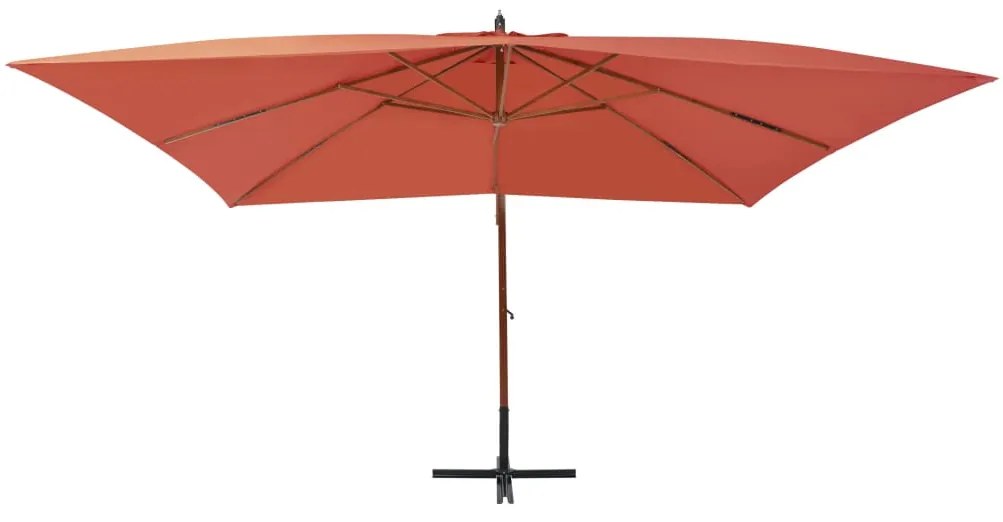 Guarda-sol cantilever c/ poste de madeira 400x300 cm terracota