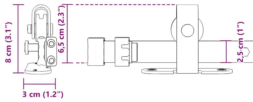 Kit p/ porta de armário deslizante 152 cm aço carbono