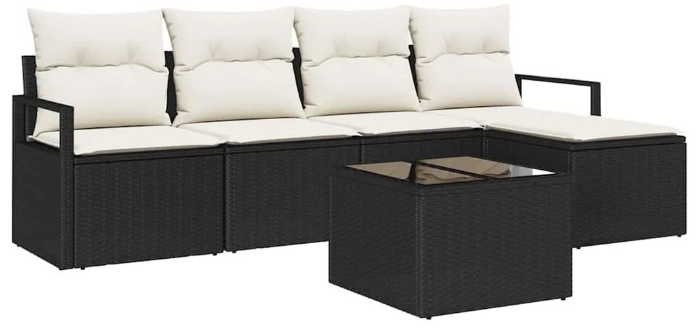 Conjunto de Sofá de Jardim de 5 Peças com Almofadas de Rattan e Poliés