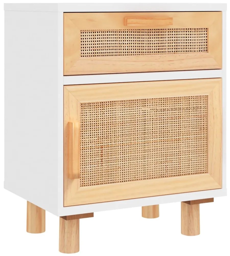 Mesas de cabeceira 2 pcs pinho maciço e vime natural branco