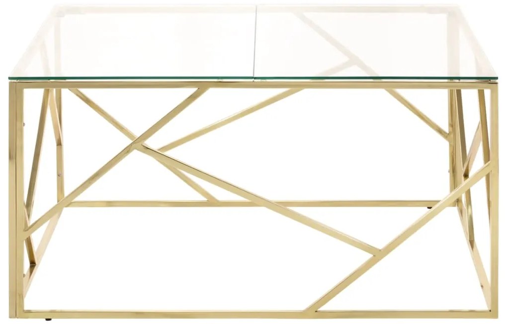 Mesa de centro aço inoxidável e vidro temperado dourado