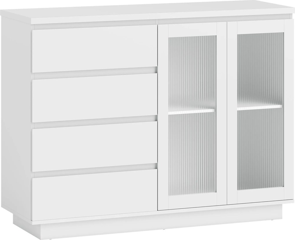HOMCOM Armário buffet, aparador com 4 gavetas, 2 portas de vidro, design moderno, MDF, Branco | Aosom Portugal