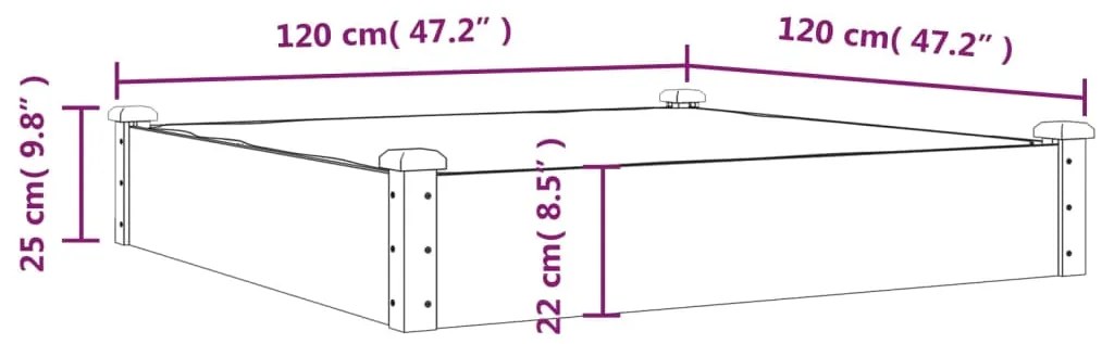 Canteiro elevado c/ forro 120x120x25 cm abeto maciço cinzento