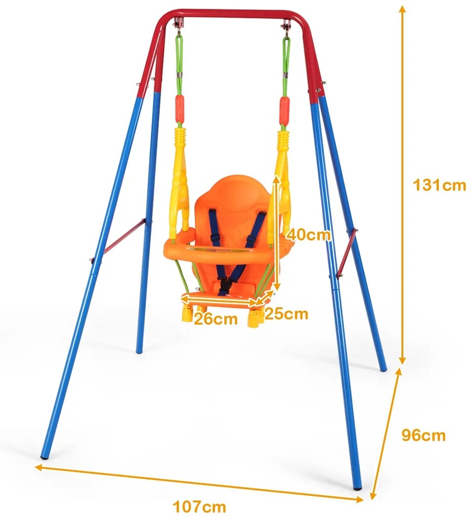 Baloiço para crianças com arnês e protecção das mãos com estrutura de ferro resistente à ferrugem para Pátio Jardim 107 x 96 x 131 cm