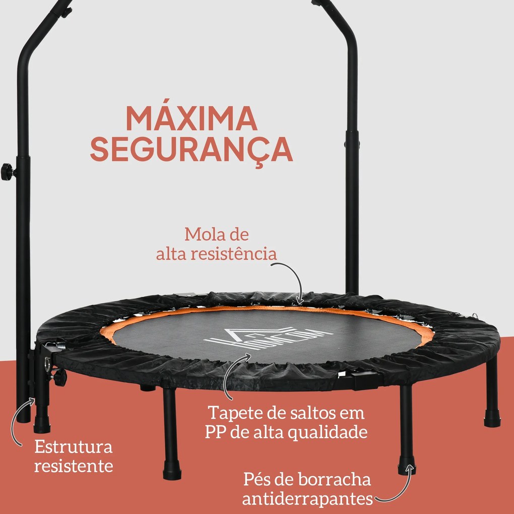Trampolim Fitness Ø102 Trampolim Dobrável com Pega Ajustável em 4 Níveis Estrutura de Aço Preto e Laranja