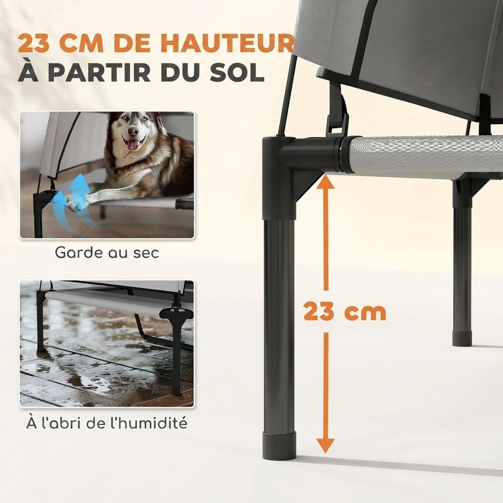 Cama Elevada para Cão com Toldo, 122 x 92 x 94 cm, Proteção Solar de 3 Lados, Cinzento-Claro