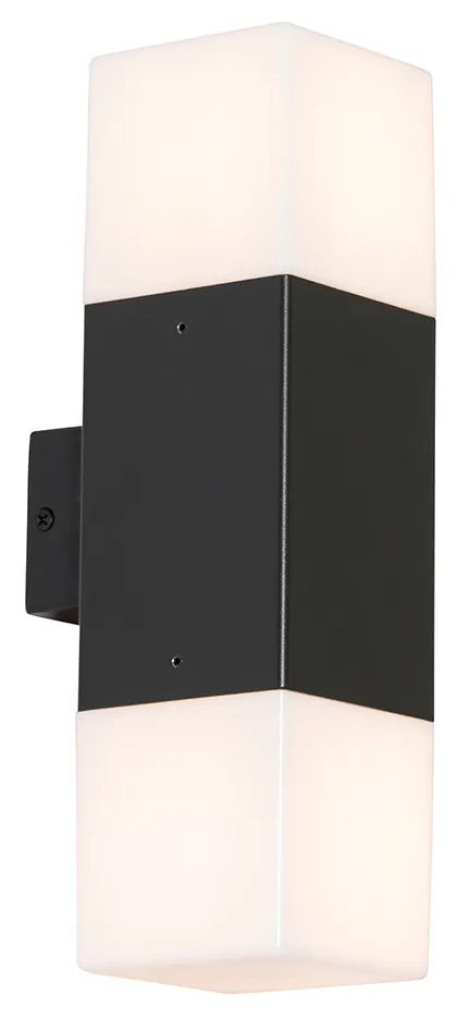 Candeeiro de parede exterior preto com difusor opalino 2 luzes IP44 - Denmark