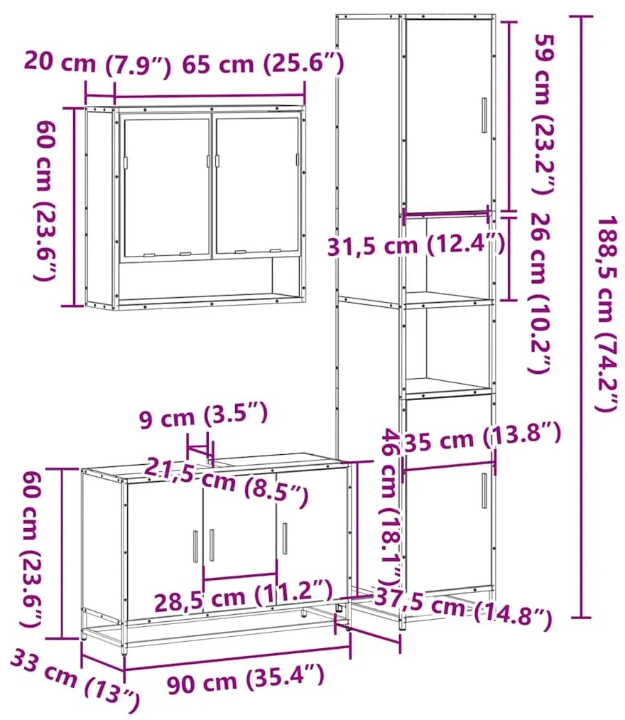 3 pcs conjunto móveis casa de banho derivados de madeira preto