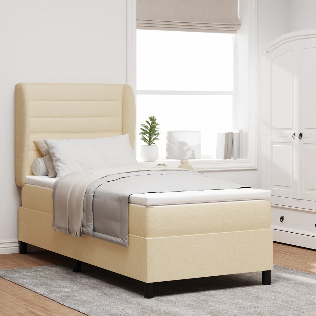 Cama Box com Colchão vidaXL Creme 90x200 cm Tecido