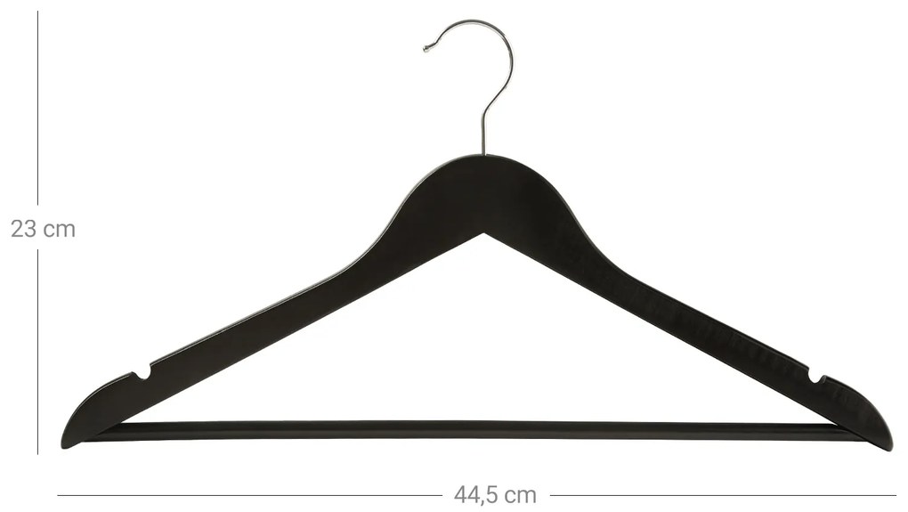 Conjunto de 50 cabides em madeira de bordo 44,5 x 23 cm preto