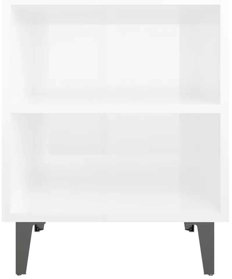 Mesa de cabeceira pernas em metal 40x30x50 cm branco brilhante