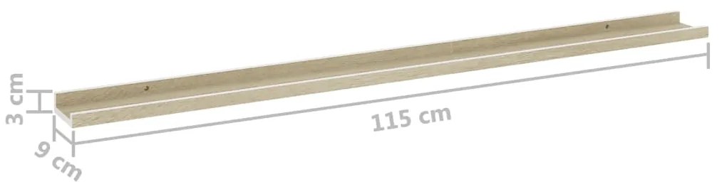 Prateleiras de parede 4 pcs 115x9x3 cm branco e carvalho sonoma