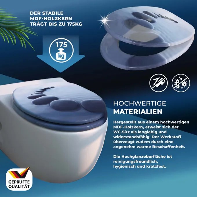 Assento sanitário com design em pedra e descida automática 45,7 x 38 cm Cinzento