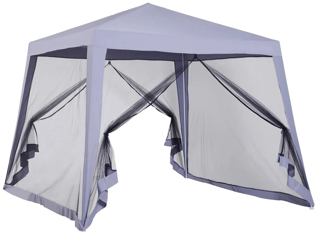 Outsunny Tenda de Jardim 3x3m com 4 Partes Laterais Mosquiteiro com Zíper Proteção UV para Patio Cinza