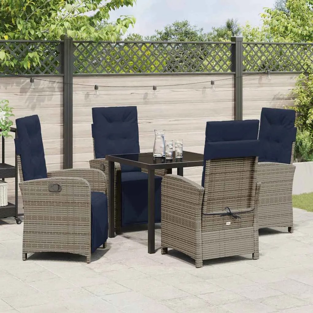 Conjunto de Jantar de 5 Peças pra Jardim em Rattan Sintético Cinza
