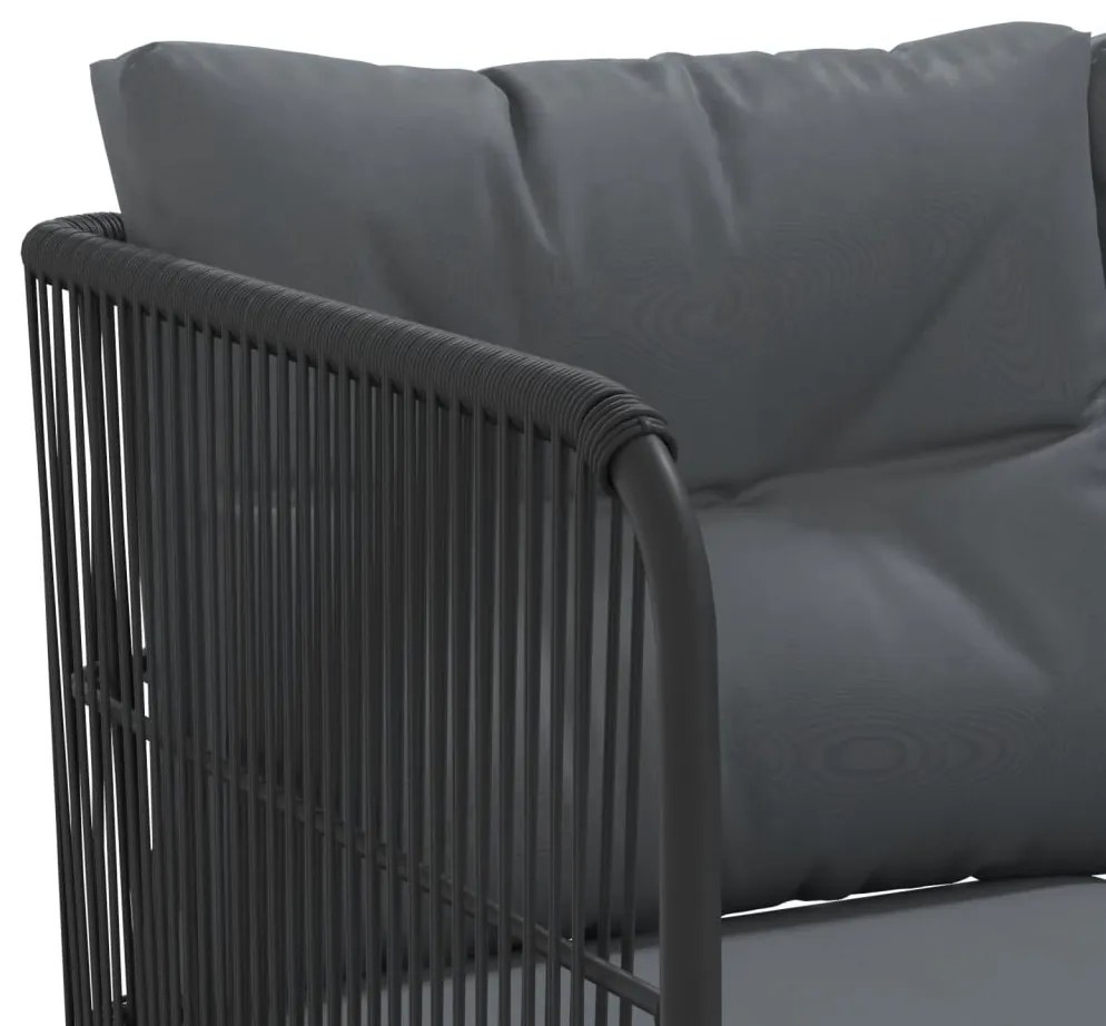 Sofá de jardim c/ almofadões formato de L aço/textilene preto