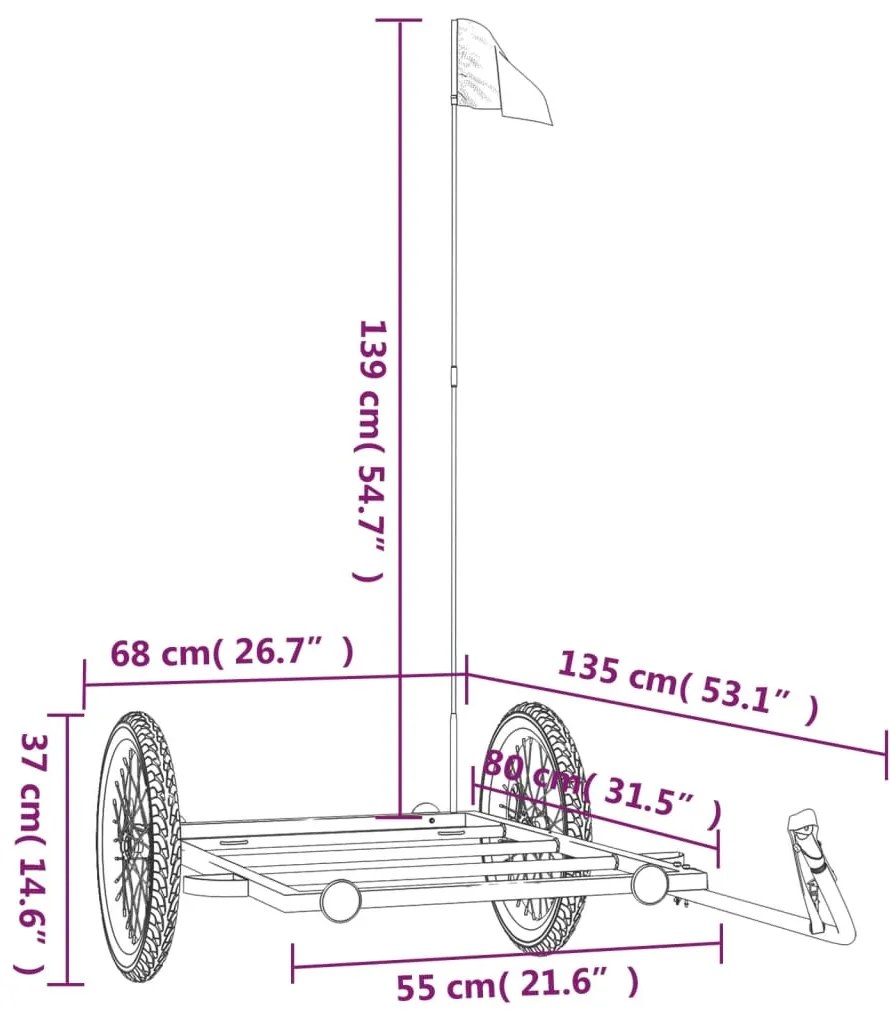 Reboque para bicicleta 135x68x37 cm ferro preto