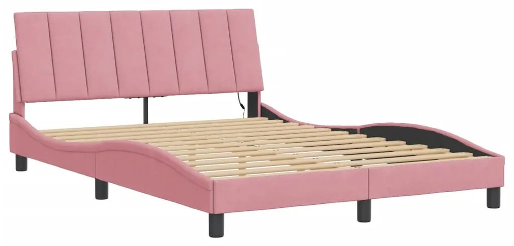 Estrutura de cama c/ luzes LED 140x200 cm veludo rosa