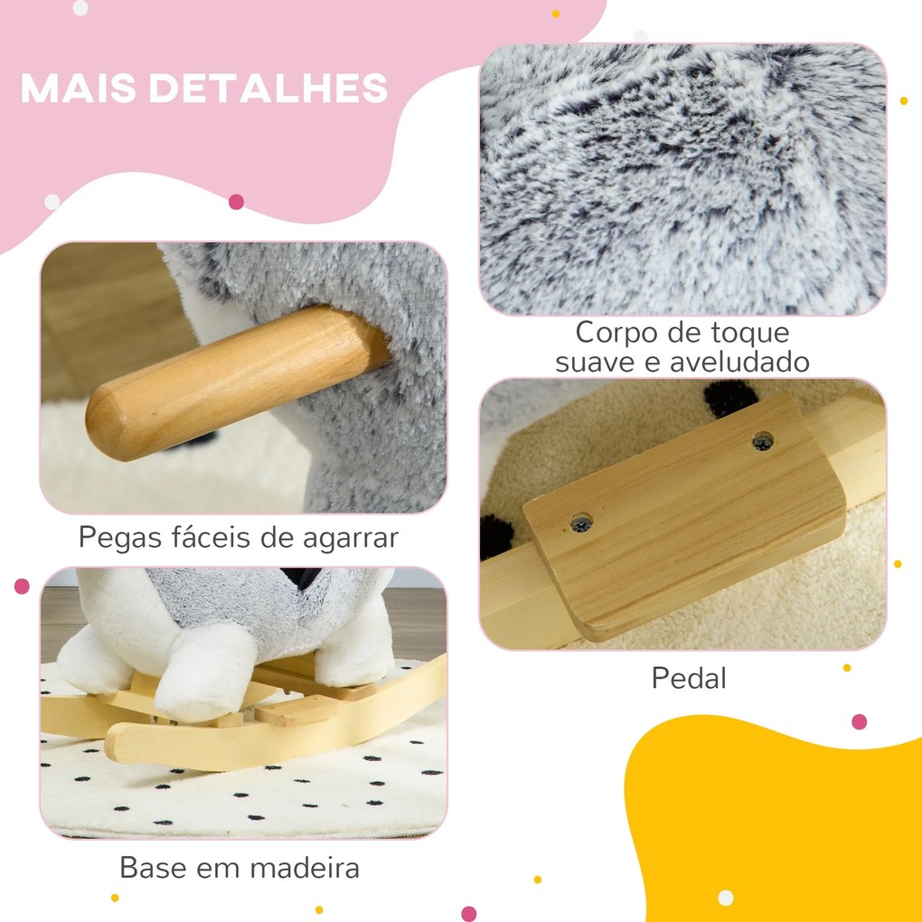 Baloiço com Forma de Cão Husky para Crianças entre 18-36 Meses Baloiço