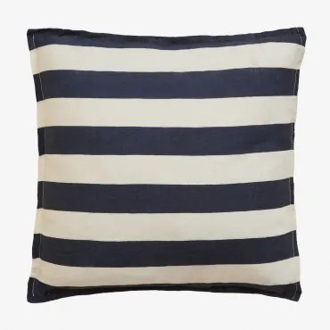 Almofada Quadrada 45x45 Cm Em Linho Trakos Branco - Azul-marinho - Sklum