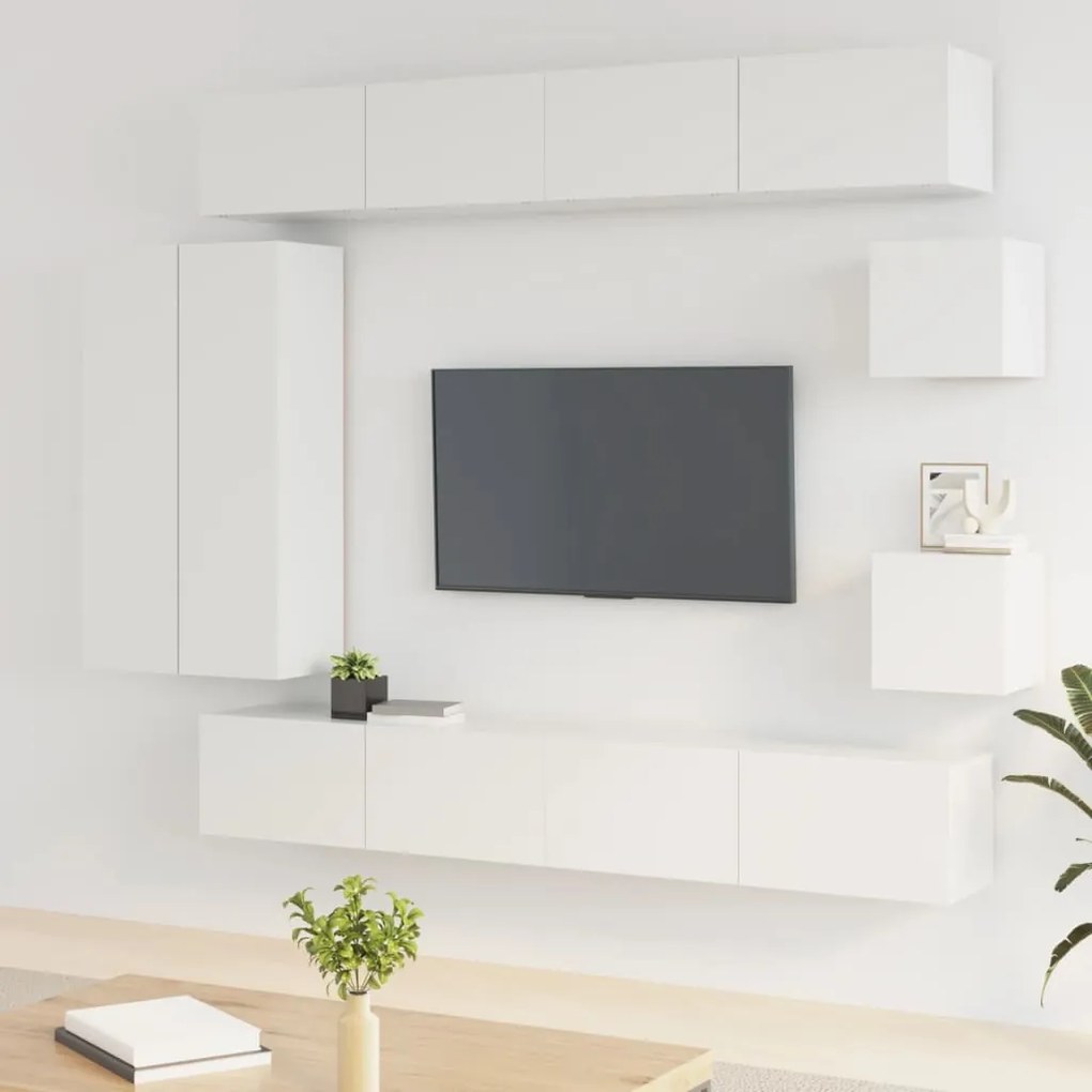vidaXL 8 pcs conjunto móveis de TV madeira processada branco brilhante